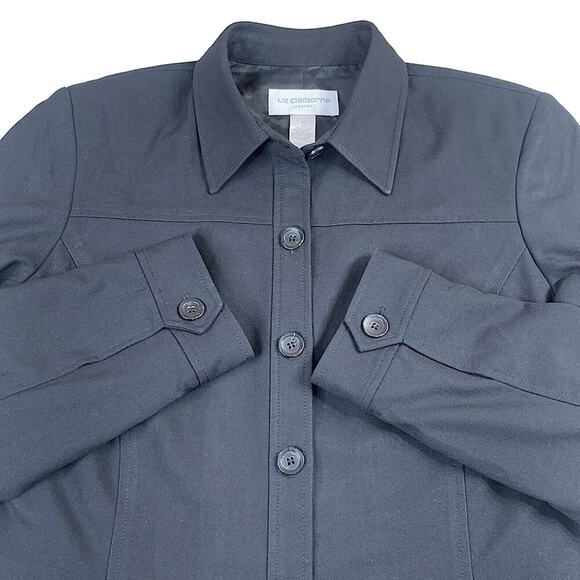 Liz Claiborne Long Sleeve Button Down Shirt Jacket Shacket Size 10 Black - Picture 5 of 12